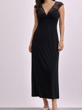 Laundry By Shelli Segal Black Maxi Dress with Sheer Lace Yoke